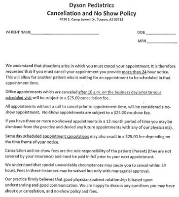Cancellation and no show policy