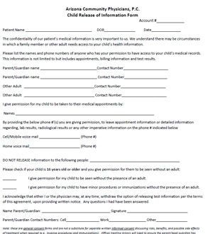 Minor Child Release form