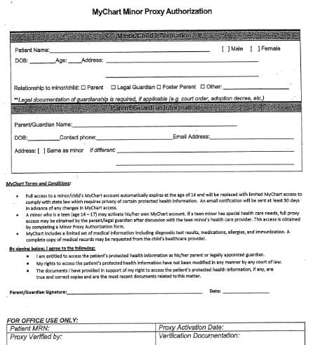 MYChart Minor Consent Form